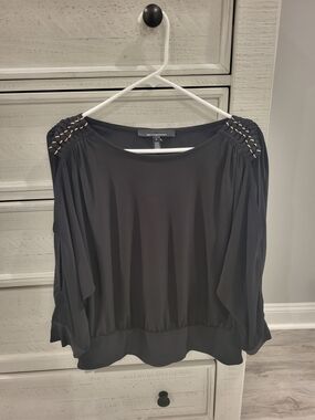 WHBM, Women’s Black Blouson Top with Embellished Shoulders